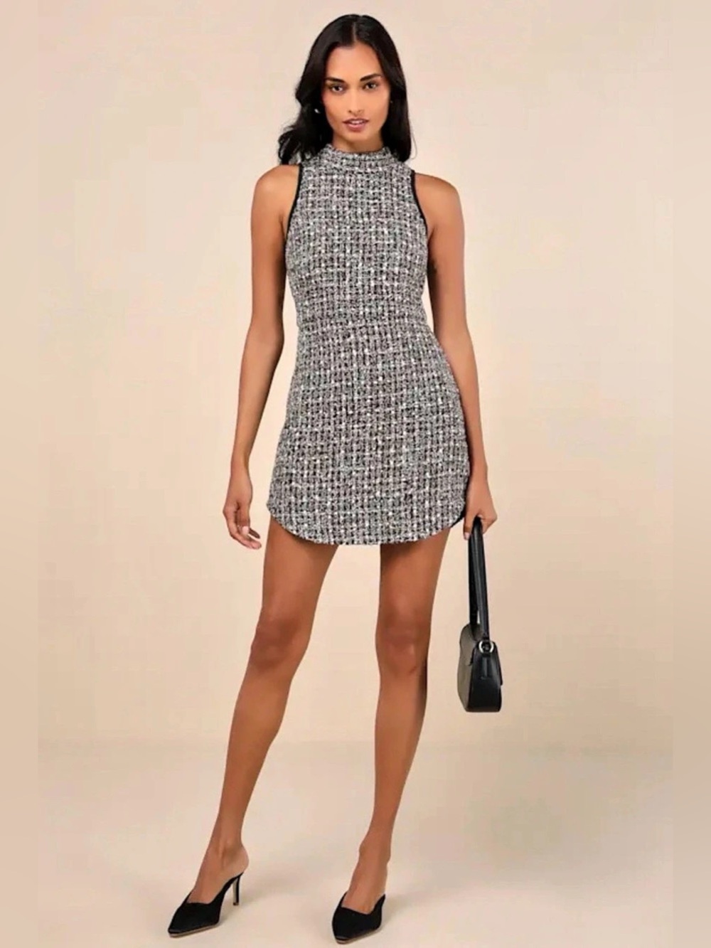 NWT Lulus Glittery Poise Multi Tweed Sleeveless Mini Dress L
